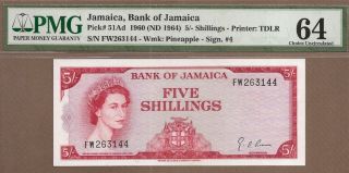 Jamaica: 5 Shillings Banknote,  (unc Pmg64),  P - 51ad,  1964,
