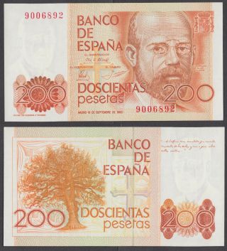 Spain 200 Pesetas 1980 Unc Crisp Banknote P - 156