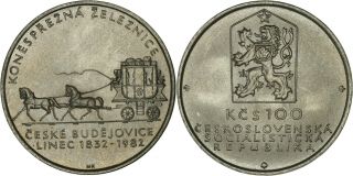 Czechoslovakia: 100 Korun Silver 1982 (ceske Budejovice Horse Drawn Railway) Unc