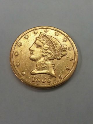 1886 - S Liberty Head $5 Gold Coin