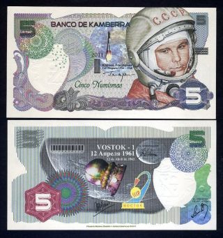 Kamberra,  5 Numismas,  2011,  Unc Yuri Gagarin Commemorative 1st Man In Space
