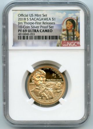 2018 S Sacagawea Dollar $1 Jim Thorpe Proof Ngc Pf 69 First Releases 4816848 - 053