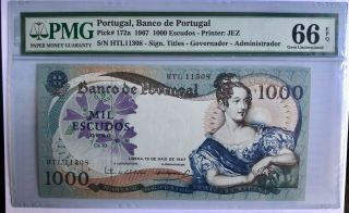 Portugal,  1000 Escudos 1967 Pmg 66 Epq (gem Uncirculated)