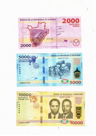 Burundi 2018 Set 2000,  5000,  10000 Francs Unc