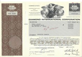 Diamond International Corporation.  1979 Common Stock Certificate