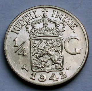 Netherlands East Indies 1/4 Gulden 1942 S Unc Silver K10.  7