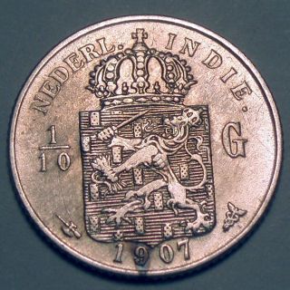 Netherlands East Indies 1/10 Gulden 1907 Silver K1.  4