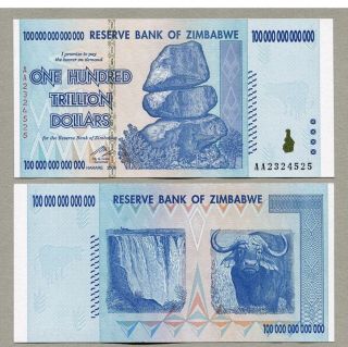 100 Trillion Zim Note / 100 Trillion Dollar Zimbabwe Currency 2008 Au Unc (3 Pc