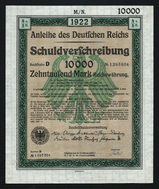 1922 Berlin,  Germany: German 10000 Mark Treasury Bond - Uncancelled With Coupons