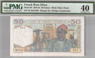 559 - 0102 French West Africa | Occidentale,  50 Francs,  1944 - 54,  Pmg 40 Xf