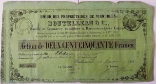 France 1856 Barbezieux Cognac 250 Francs Signed Boutelleau Wine Vino Bond Loan