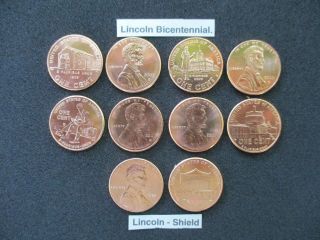 2009/10 P,  D Lincoln Bicentennial / Shield Cent Set Bu X 5 (50 Coin)