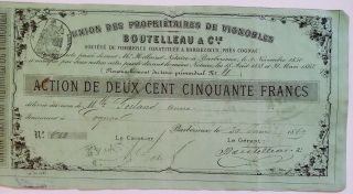 France 1869 Barbezieux Cognac 250 Francs Signed Boutelleau Wine Vino Bond Loan