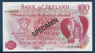 Bank Of Ireland 100 Pounds Specimen,  1978,  P Cs1,  Unc