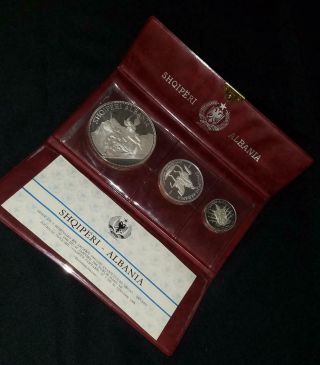 1970 Albania Proof Set | 3 Coin Set | 5 To 25 Leke Orig Holder & | Cv$235