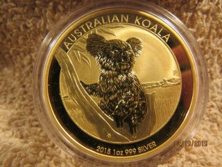 2015 Australian Koala Gold Gilded 1 Oz.  999 Silver 1 Dollar 22 M