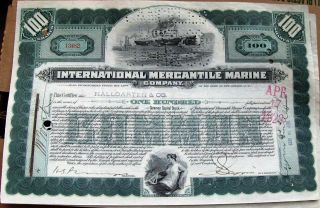 International Mercantile Marine Stock Certificate Signed Jp Morgan By Agent L1