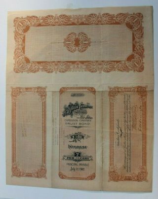 1901 - 02 SC INTERSTATE & W INDIAN EXPO CHARLESTON $100 BOND F W WAGENER J AVERELL 3