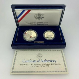 1993 Bill Of Rights Commemorative Two Coin Proof Set W/coa - Usa