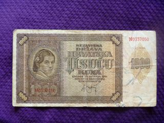 1000 Kuna Croatia 1941 Ndh Banknote