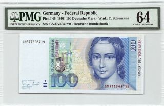 Germany,  Federal Republic 1996 P - 46 Pmg Choice Unc 64 100 Deutsche Mark