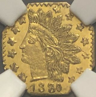 1880/70 California Fractional Gold Oct 25c Indian - Wreath Bg - 799h.  Ngc Ms62.  Hr6