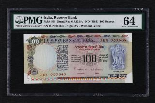 1983 India Reserve Bank 100 Rupees Pick 86f Pmg 64 Choice Unc