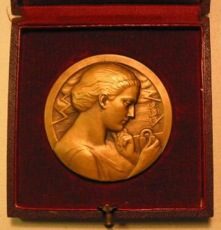 Art Deco Woman Magnet Thunder Wires Electricity 1935 Award Bronze Medal By Grun