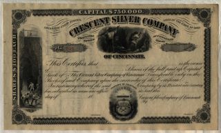 Crescent Silver Company Of Cincinnati Stock Certificate