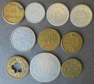 10 Diff.  Seattle Washington Trade Token The Wet Spot,  White Star Grocery More