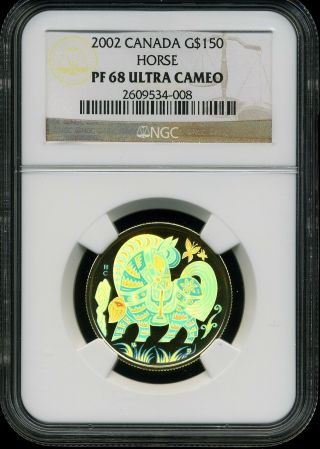 Canada 2002 Gold $150 Year Of The Horse Pf68 Ultra Cameo Ngc