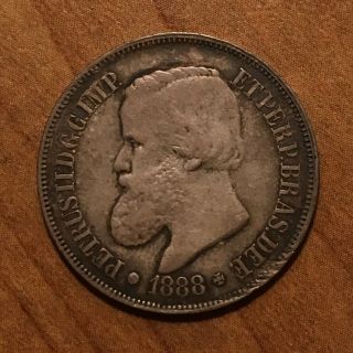 1888 Brazil 500 Reis,  SILVER,  KM 472,  VF 4