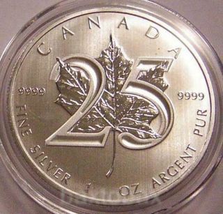 2013 Canadian Maple Leaf 25th Anniversary 1 Oz.  Silver $5 Coin Bu