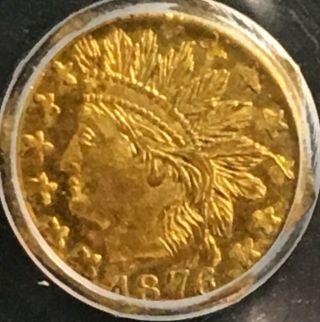 1876 Ca Fractional Gold Octagonal 25c Indian - Wreath Bg - 799c.  Pcgs Ms65.  Hr4