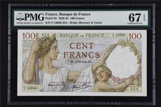 1939 - 42 France Banque De France 100 Francs Pick 94 Pmg 67 Epq Gem Unc