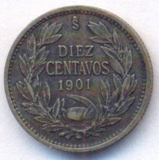 Chile 10 Centavos 1901 Muy Rara