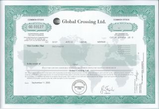 Global Crossing Stock Certificate 2003 Dot Com Crash Bankruptcy