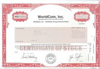 Worldcom Stock Certificate 2002 Famous Dot Com Crash Victim