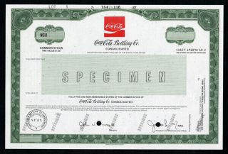 Ny.  Coca - Cola Bottling Co.  Consol.  1987 Odd Shares Specimen Stock Cert Xf Scbn