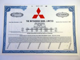 Japan.  Mitsubishi Bank,  Ltd. ,  1988 $10,  000,  000 Specimen Bond,  Xf Abnc
