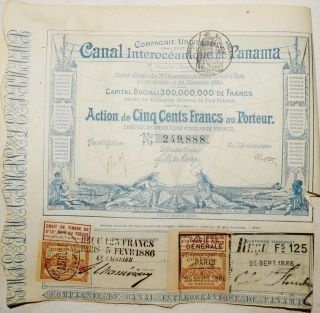 Panama 1880 Canal Interoceanique 500 Francs Coupons Unc Bond Loan Share Stock