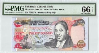 Bahamas 1997 P - 65a Pmg Gem Unc 66 Epq 20 Dollars