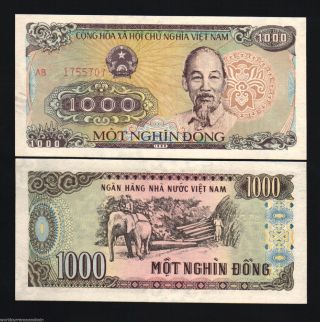 Vietnam 1000 1,  000 Dong P106 B 1988 Elephant Large Serial Hcm Unc Bank Note