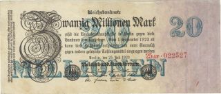 1923 20 Million Mark Germany Currency Reichsbanknote German Banknote Note Bill