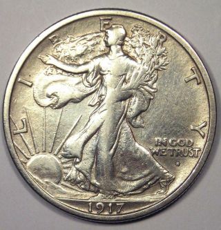 1917 - S Obverse Mintmark Walking Liberty Half Dollar 50c Coin - Xf Details