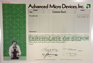 Advanced Micro Devices,  Inc. ,  1988 Odd Shrs Specimen Cert.  Xf - Green