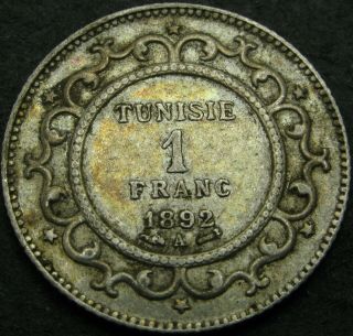 Tunisia 1 Franc 1892a - Silver - Ali Iii - Vf - 2782 ¤