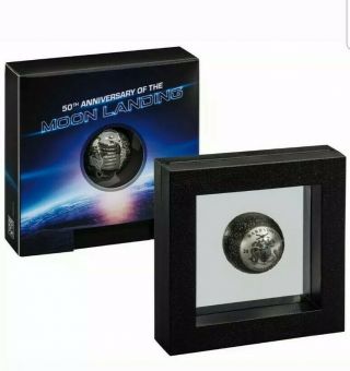 2019 Barbados 50th Anv Moon Landing Spherical 1oz Silver Antiqued Bu Rare