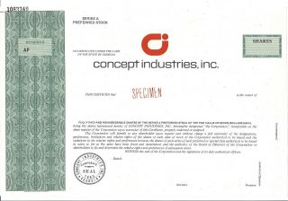 Concept Industries Inc.  Abn " Specimen " Preferred Stock Certificate