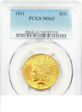 1911 Gold Eagle,  $10 Gold Indian Pcgs Ms 63 Luster Coin